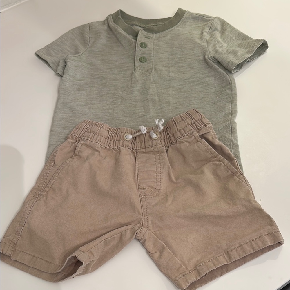 Stitch & Stone Tan Shorts with Garanimals green shirt